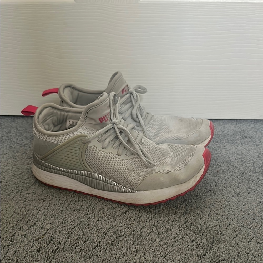 Puma Gray and Red Running Shoes 6C